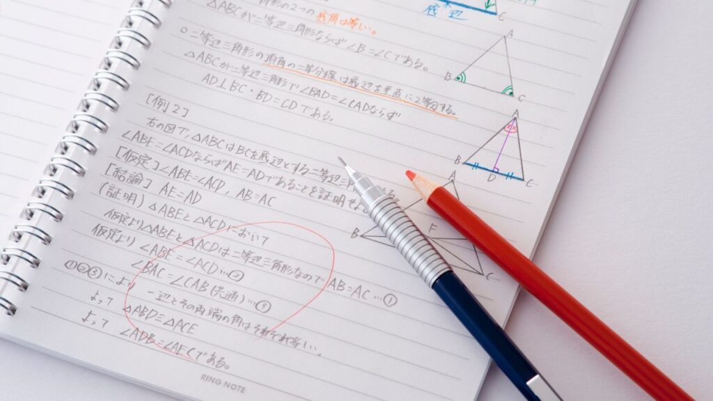 Geometry notes with coloured pens